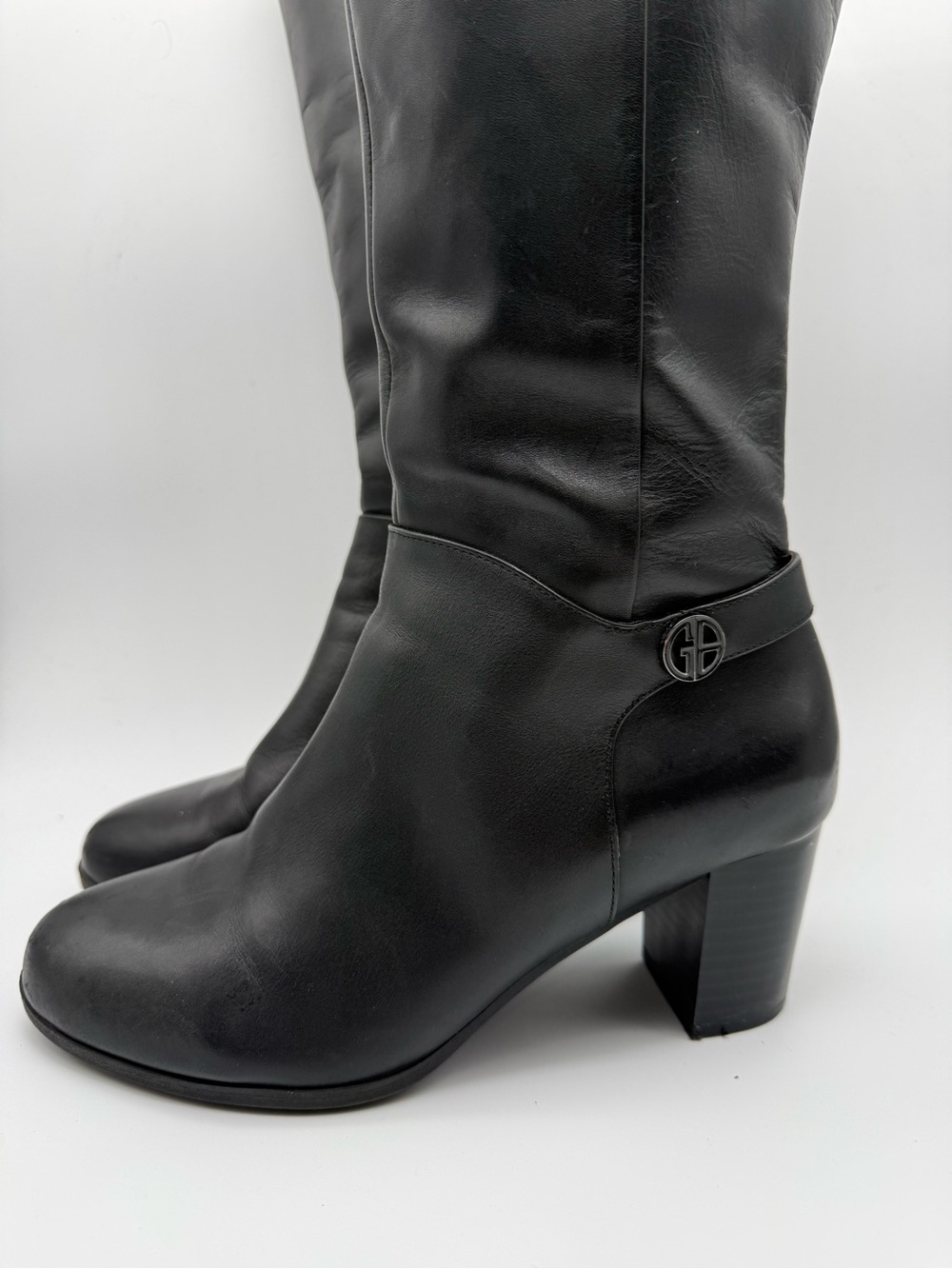 Giani Bernini Adonys Black Leather Knee High Boots Size 8M Block Heel